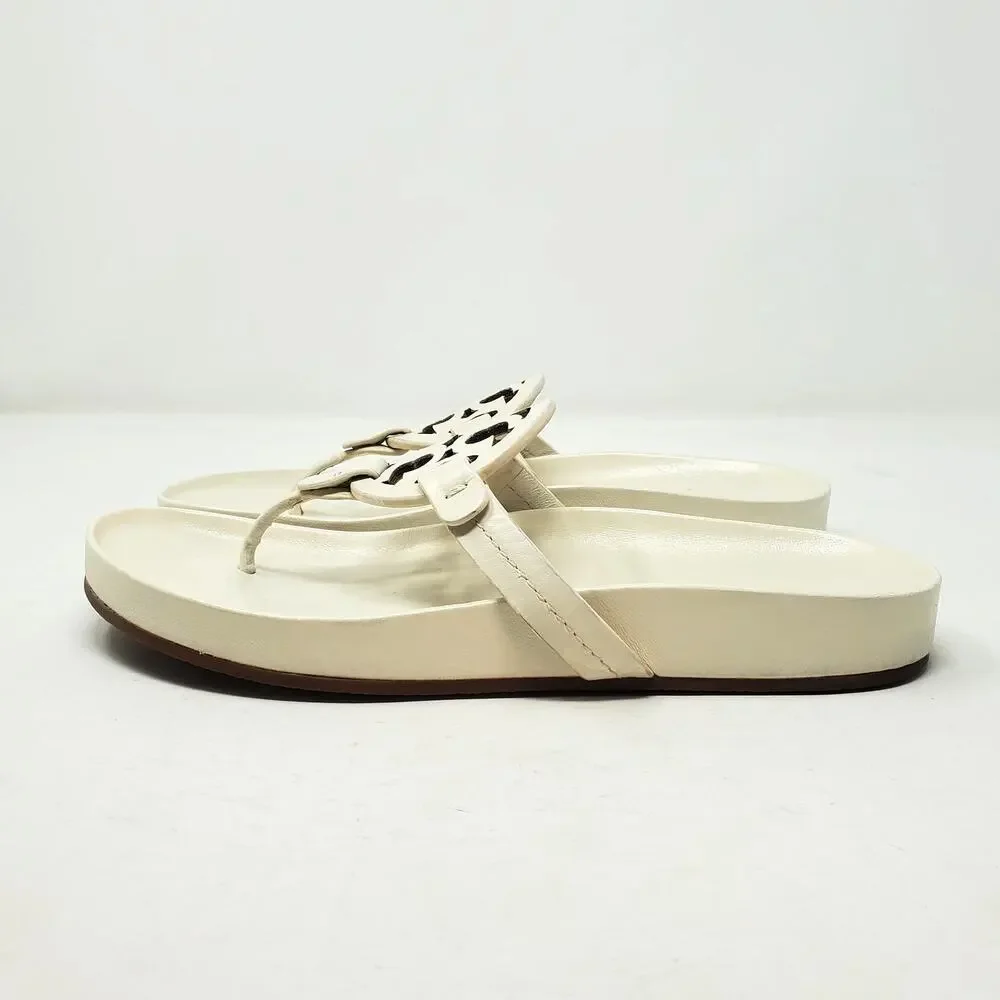 Tory Burch Miller Cloud Leather Thong Sandal Calf Leather New Ivory 81032 Size 8